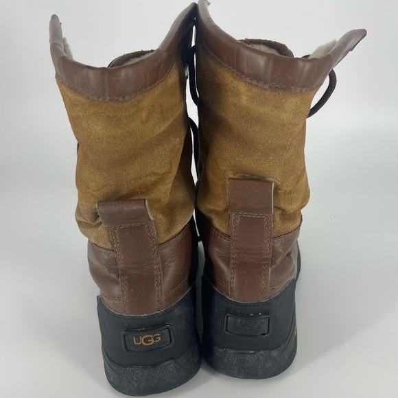 UGG Butte Kids Size 4 Leather Winter Boot Adirondack Style Brown Tan Waterproof - Picture 5 of 6